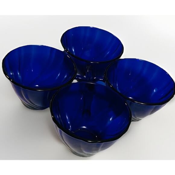 Duralex Vereco France Rivage Cobalt Blue Glass Swirl Tea Cup Set of 4 - Picture 1 of 5